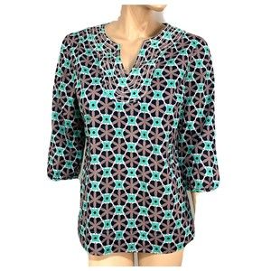 Boden Geometric Print Blouse - Blue and Black